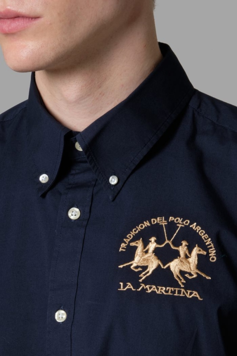 Navy La Martina Regular-fit Cotton Men Shirts USA | SWP-5116