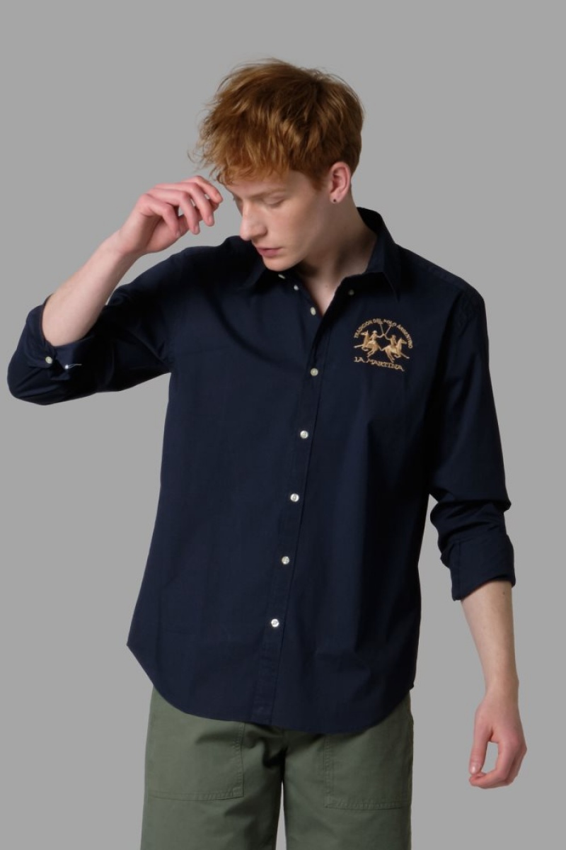 Navy La Martina Regular-fit Cotton Men Shirts USA | SWP-5116