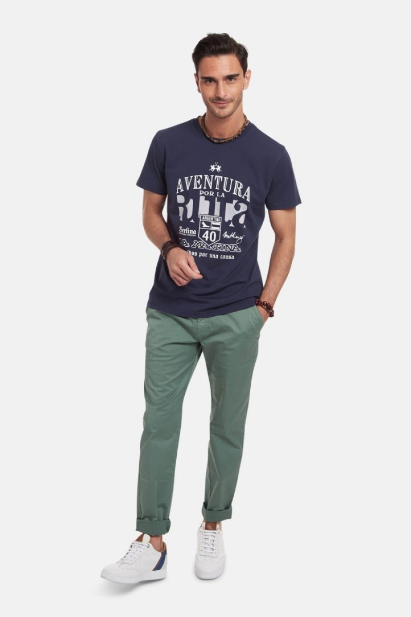 Navy La Martina Regular-fit Cotton Men T Shirts USA | YTV-8005