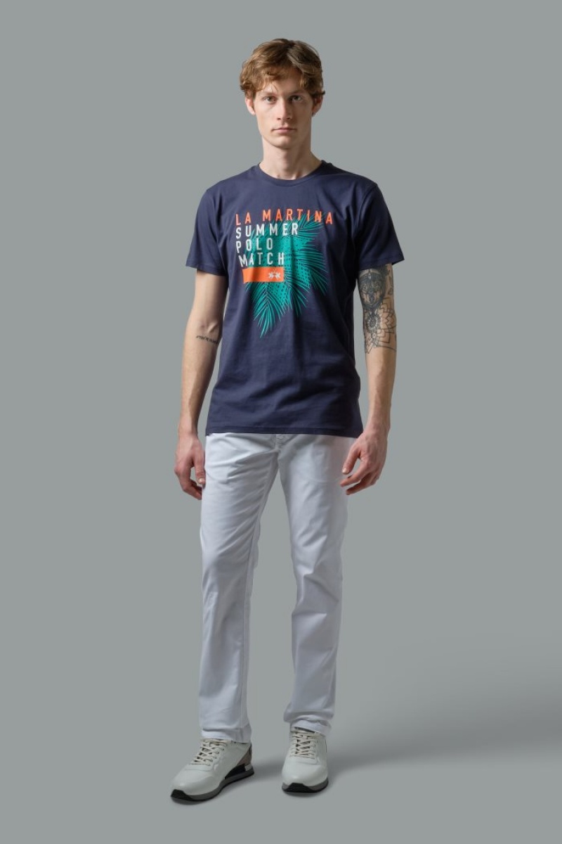 Navy La Martina Regular-fit Cotton Men T Shirts USA | JHA-9907