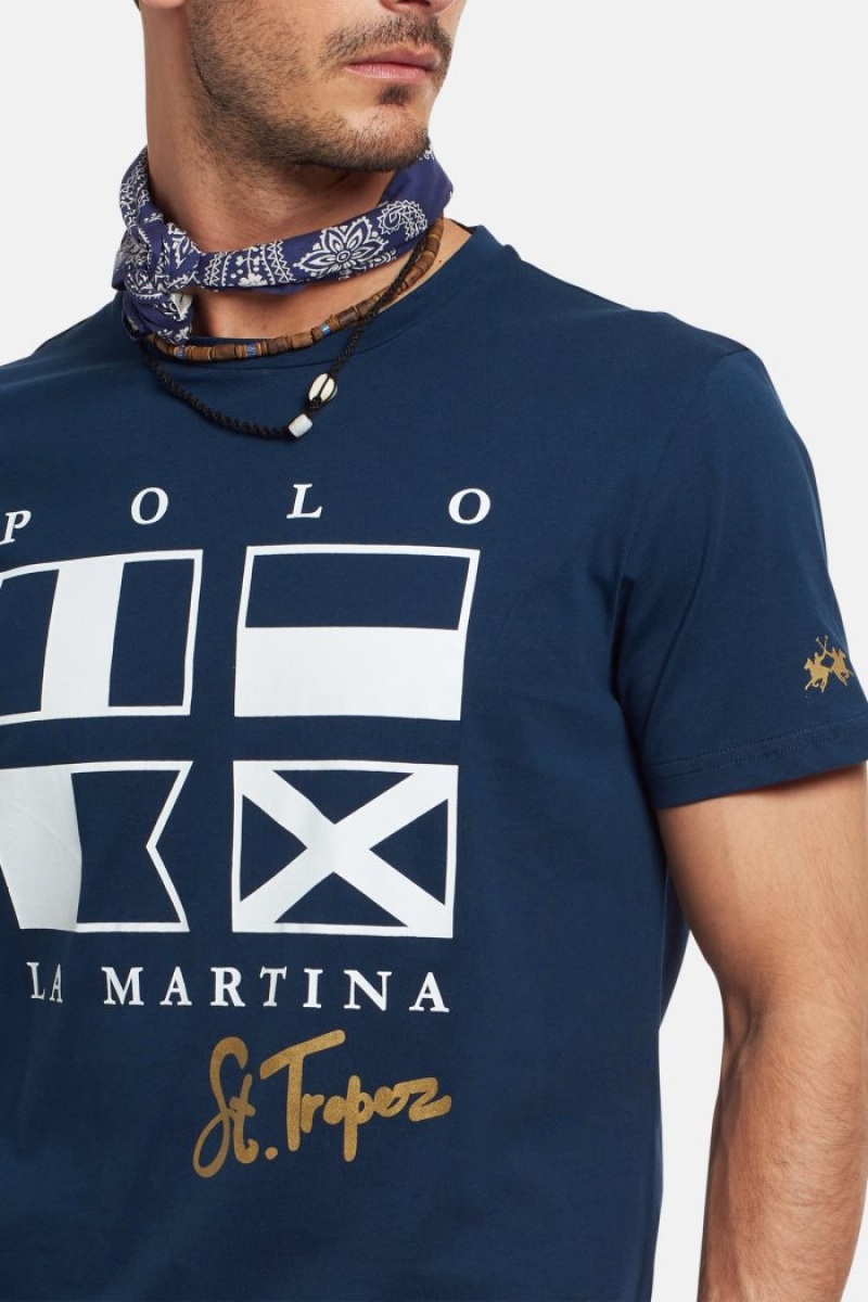 Navy La Martina Regular-fit Cotton Men T Shirts USA | FUL-1739