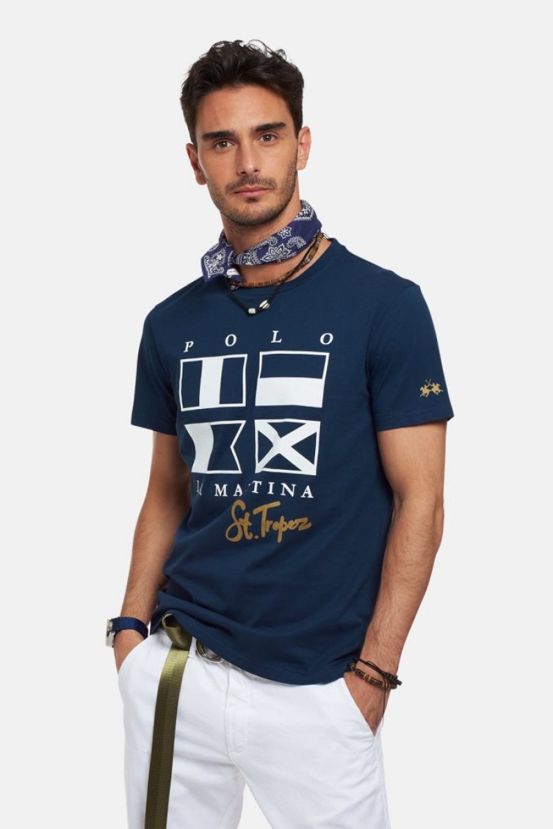 Navy La Martina Regular-fit Cotton Men T Shirts USA | FUL-1739