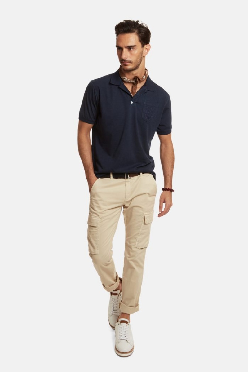 Navy La Martina Regular-fit Cotton-blend Men Polo Shirt USA | VEZ-4586