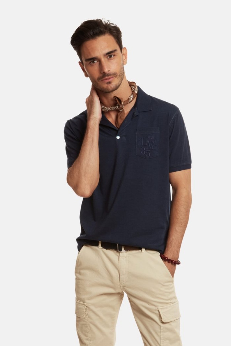 Navy La Martina Regular-fit Cotton-blend Men Polo Shirt USA | VEZ-4586