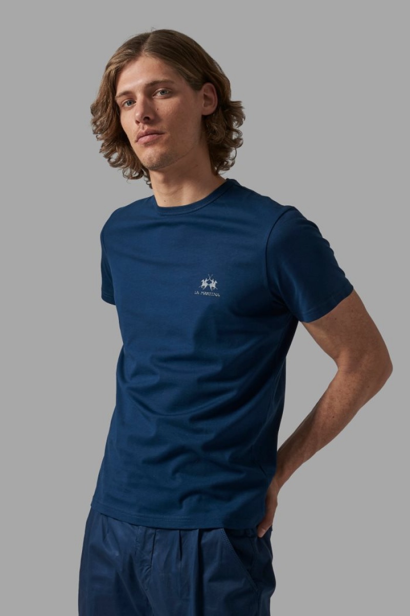 Navy La Martina Regular-fit Men T Shirts USA | QGJ-8163