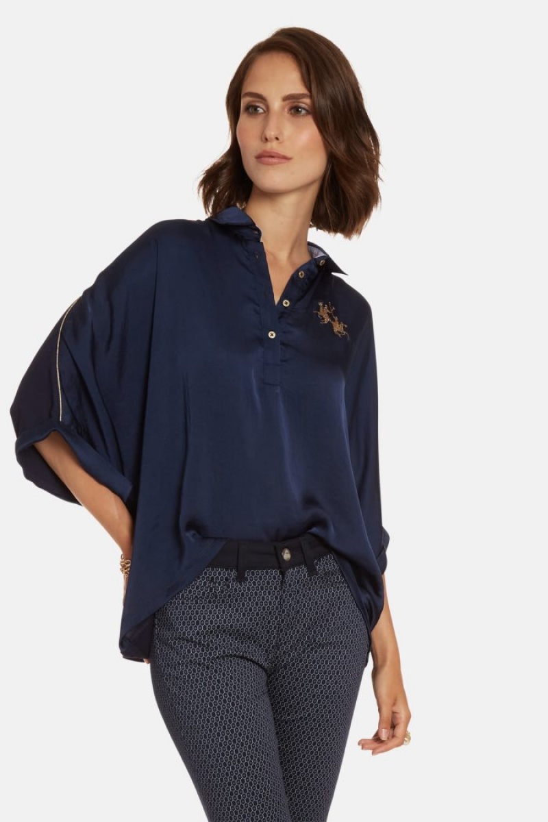 Navy La Martina Regular-fit Sequin Women Polo Shirt USA | XHP-2597