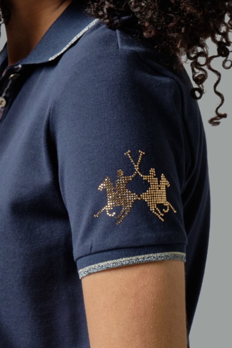 Navy La Martina Regular-fit Sequin Women Polo Shirt USA | KBC-5083