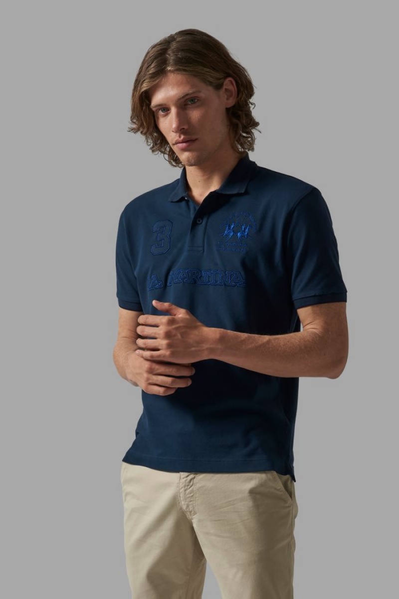 Navy La Martina Regular-fit Stretch Cotton Men Polo Shirt USA | ZKX-0437