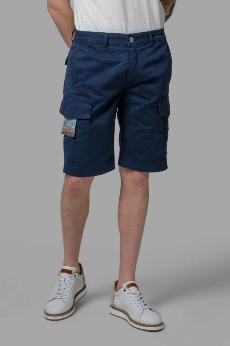 Navy La Martina Regular-fit Stretch Cotton Men Bermuda Shorts USA | XEC-5379