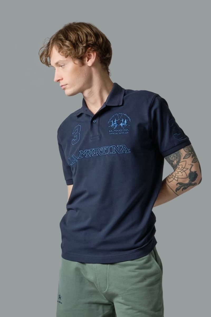 Navy La Martina Short-sleeved Regular Fit Men Polo Shirt USA | AUA-7228