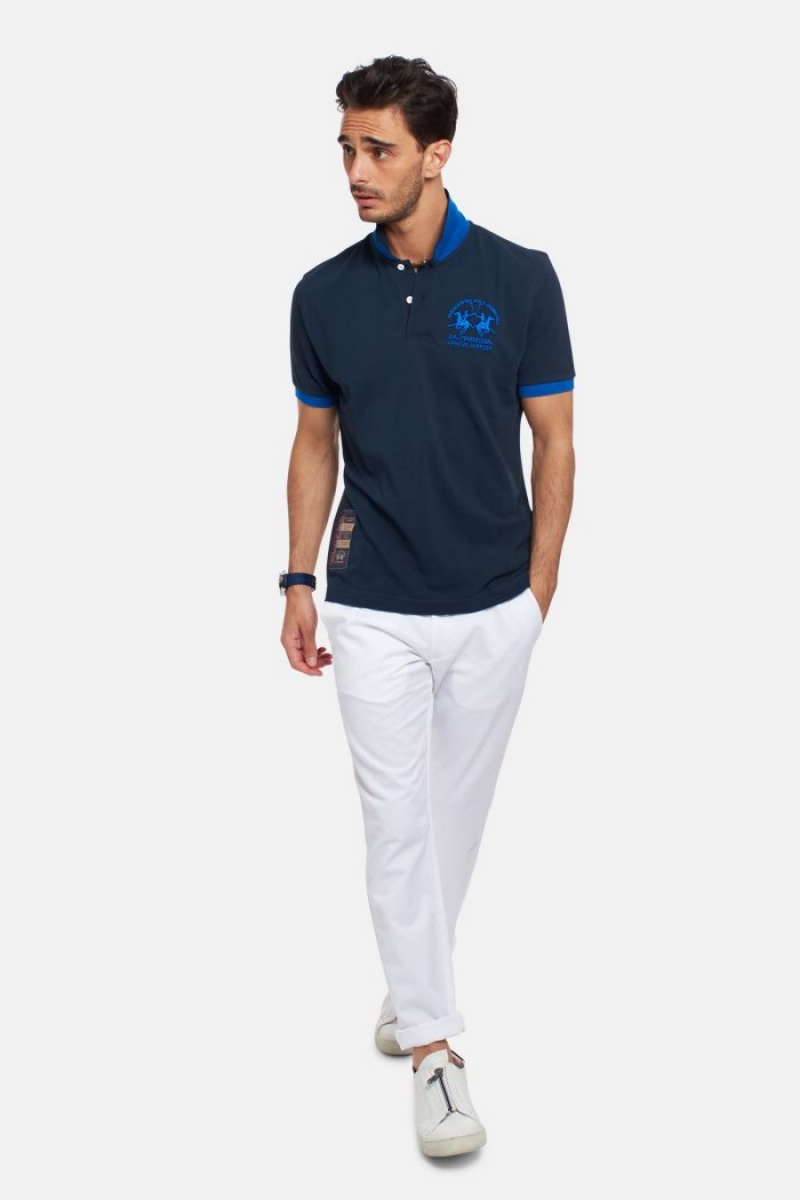 Navy La Martina Short-sleeved Regular Fit Men Polo Shirt USA | YTH-2451