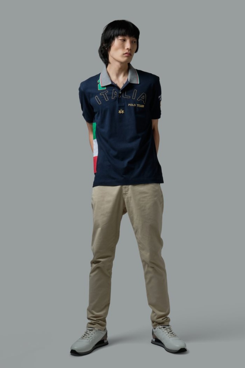 Navy La Martina Short-sleeved Regular Fit Men Polo Shirt USA | UKR-3589