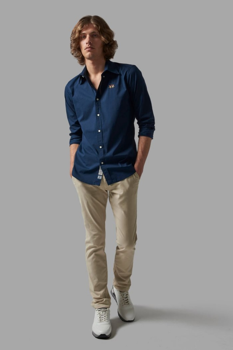 Navy La Martina Slim Fit Men Shirts USA | GSS-9848