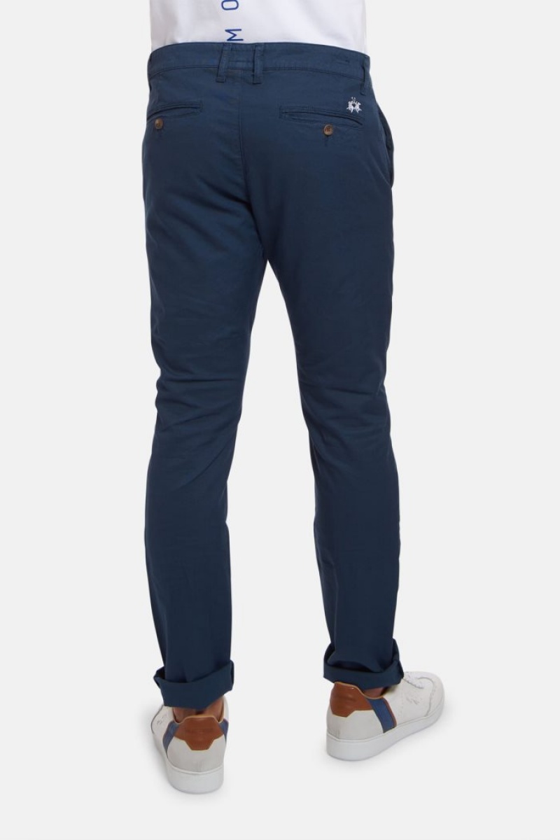 Navy La Martina Slim-fit Linen-blend Men Chino Pants USA | PLP-0630