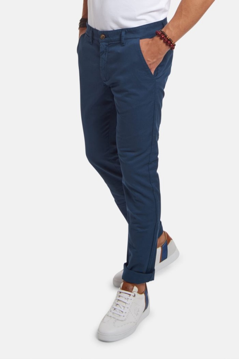 Navy La Martina Slim-fit Linen-blend Men Chino Pants USA | PLP-0630