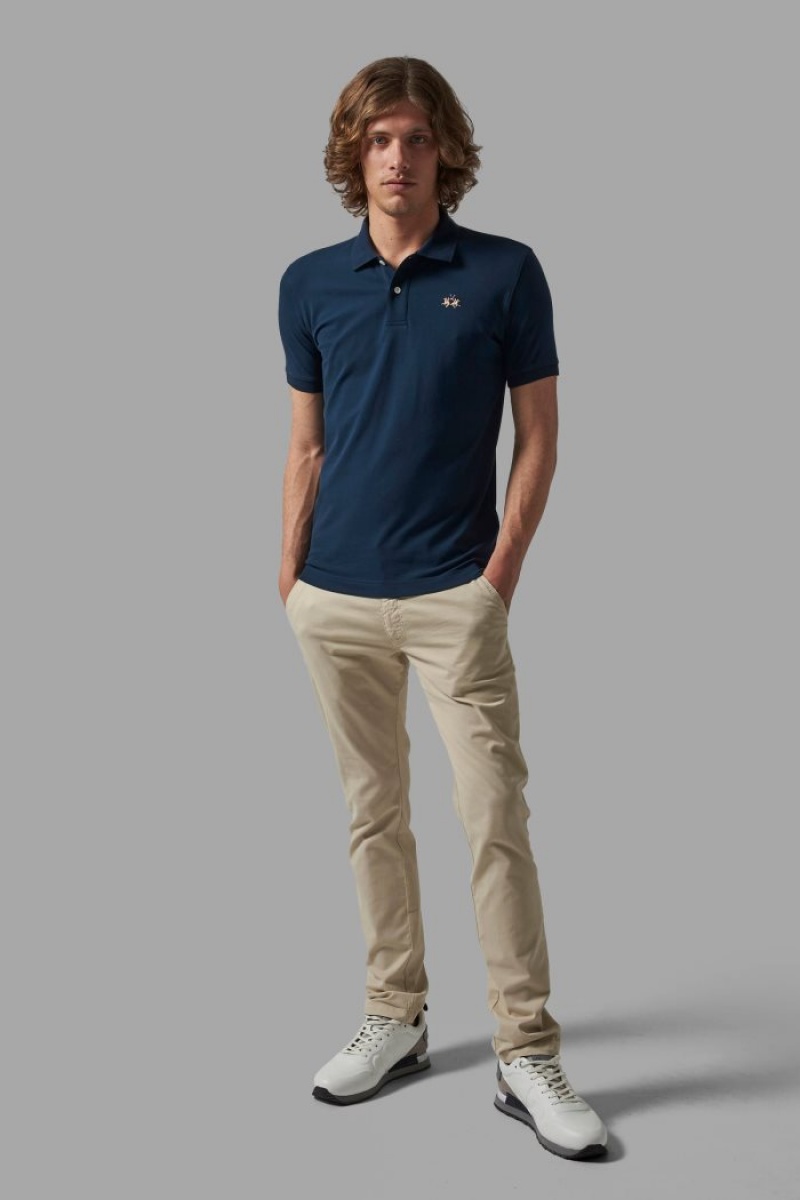 Navy La Martina Slim-fit Men Polo Shirt USA | ESL-9396