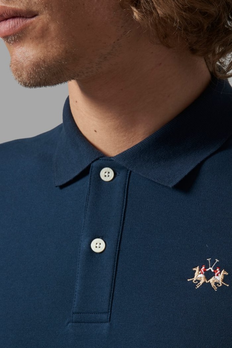 Navy La Martina Slim-fit Men Polo Shirt USA | ESL-9396