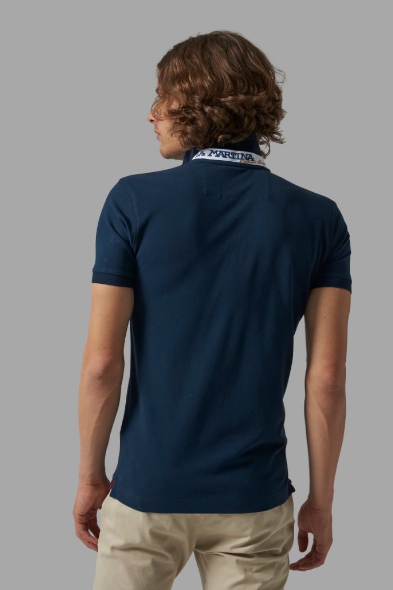 Navy La Martina Slim-fit Men Polo Shirt USA | ESL-9396