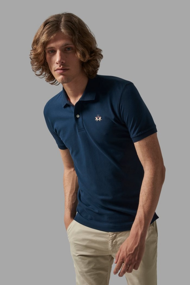 Navy La Martina Slim-fit Men Polo Shirt USA | ESL-9396