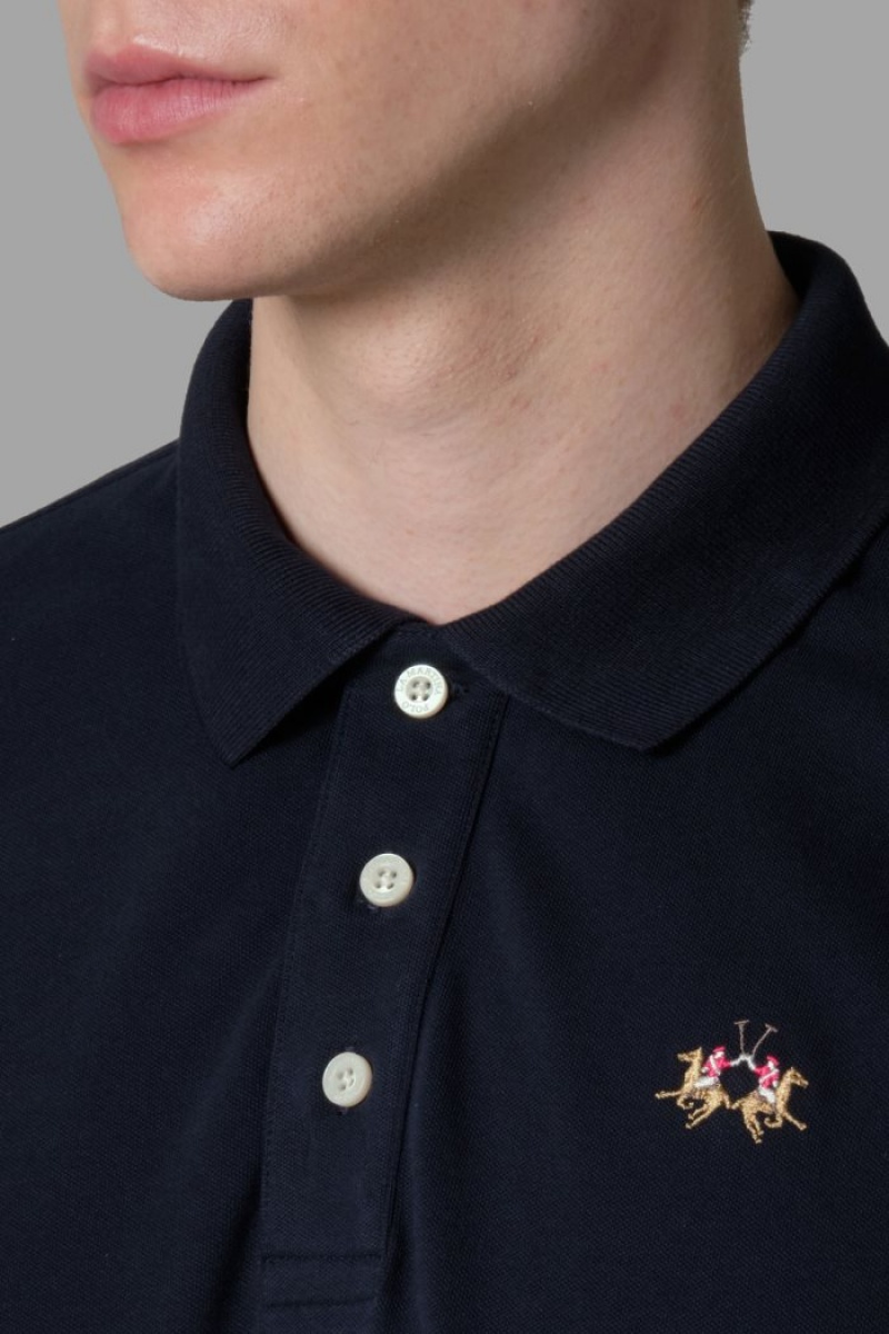 Navy La Martina Slim-fit Men Polo Shirt USA | IZD-9225