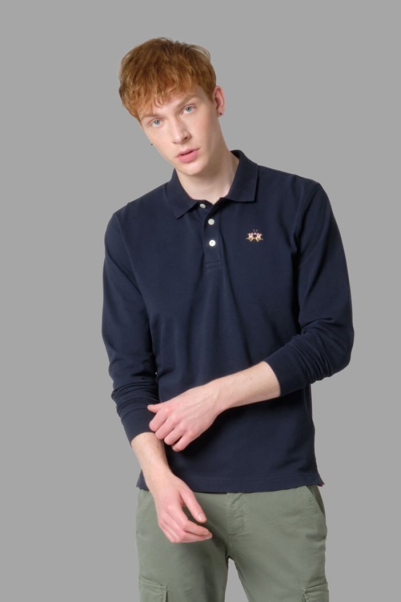 Navy La Martina Slim-fit Men Polo Shirt USA | IZD-9225