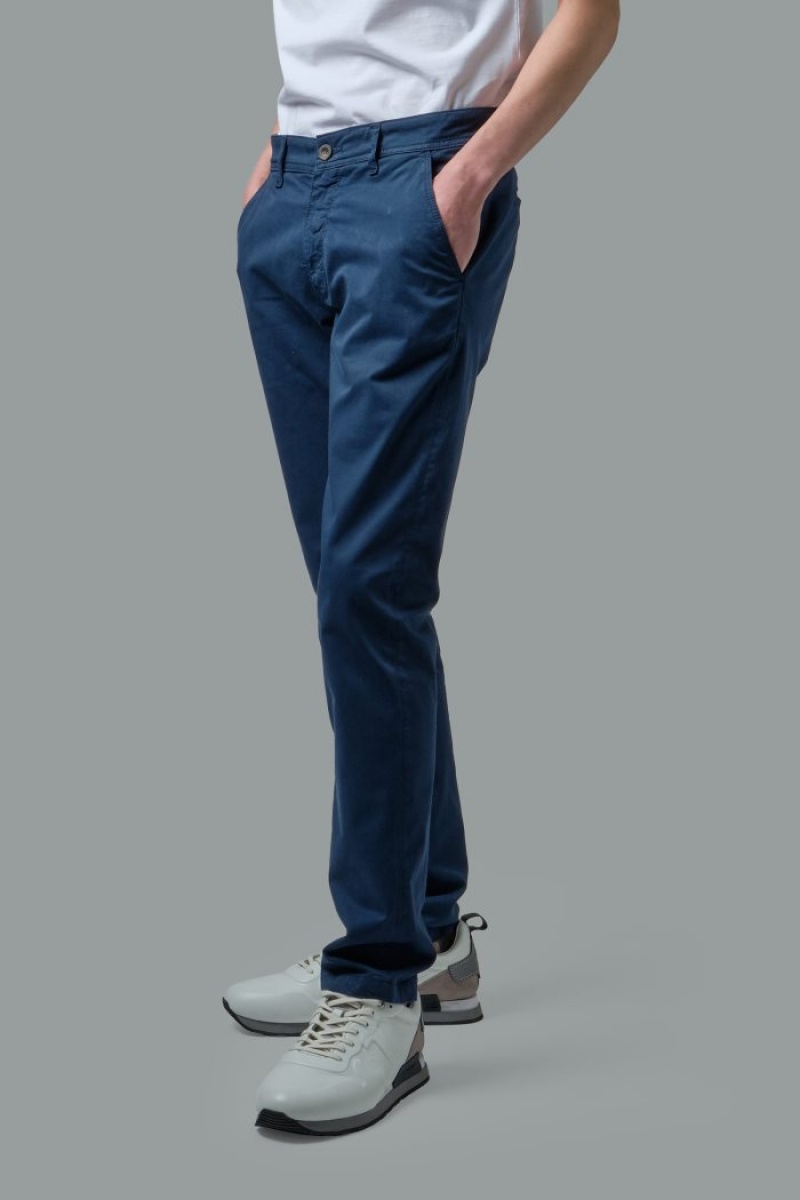 Navy La Martina Slim-fit Stretch Cotton Men Trousers USA | LZT-4536