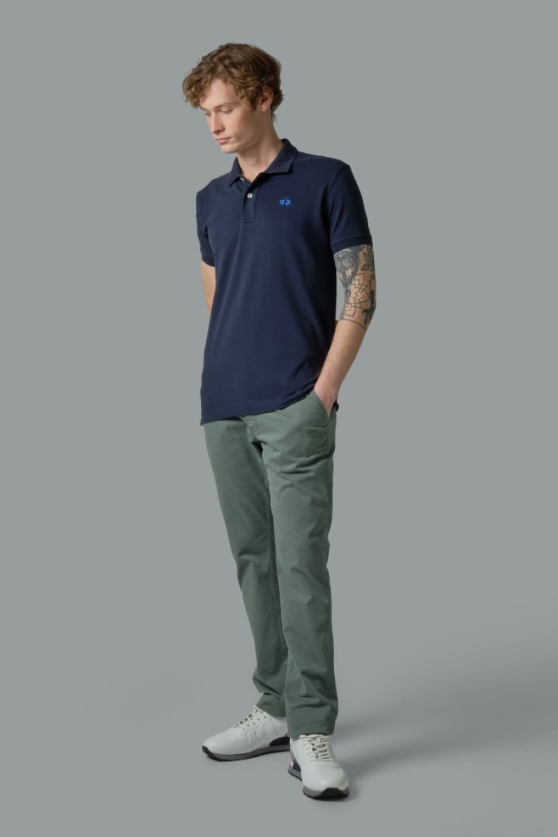 Navy La Martina Slim-fit Stretch Piqué Men Polo Shirt USA | BMU-2286