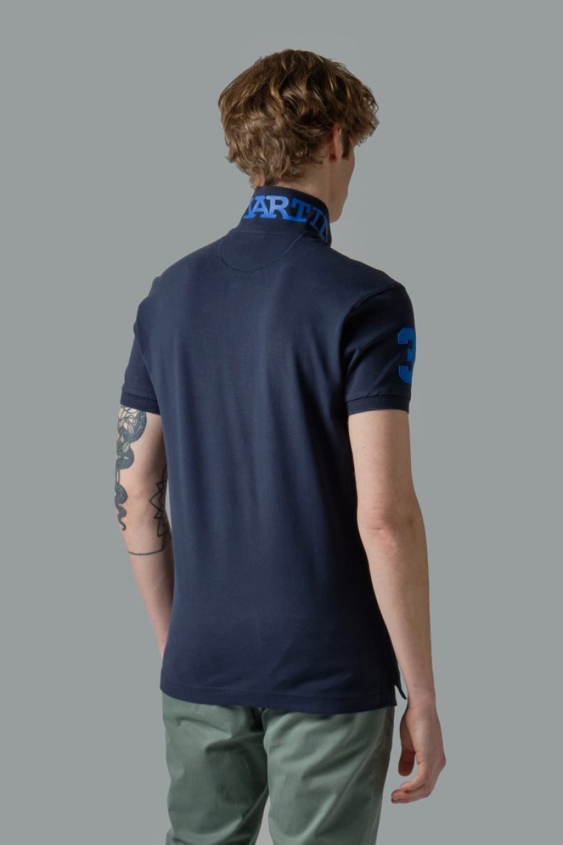 Navy La Martina Slim-fit Stretch Piqué Men Polo Shirt USA | BMU-2286