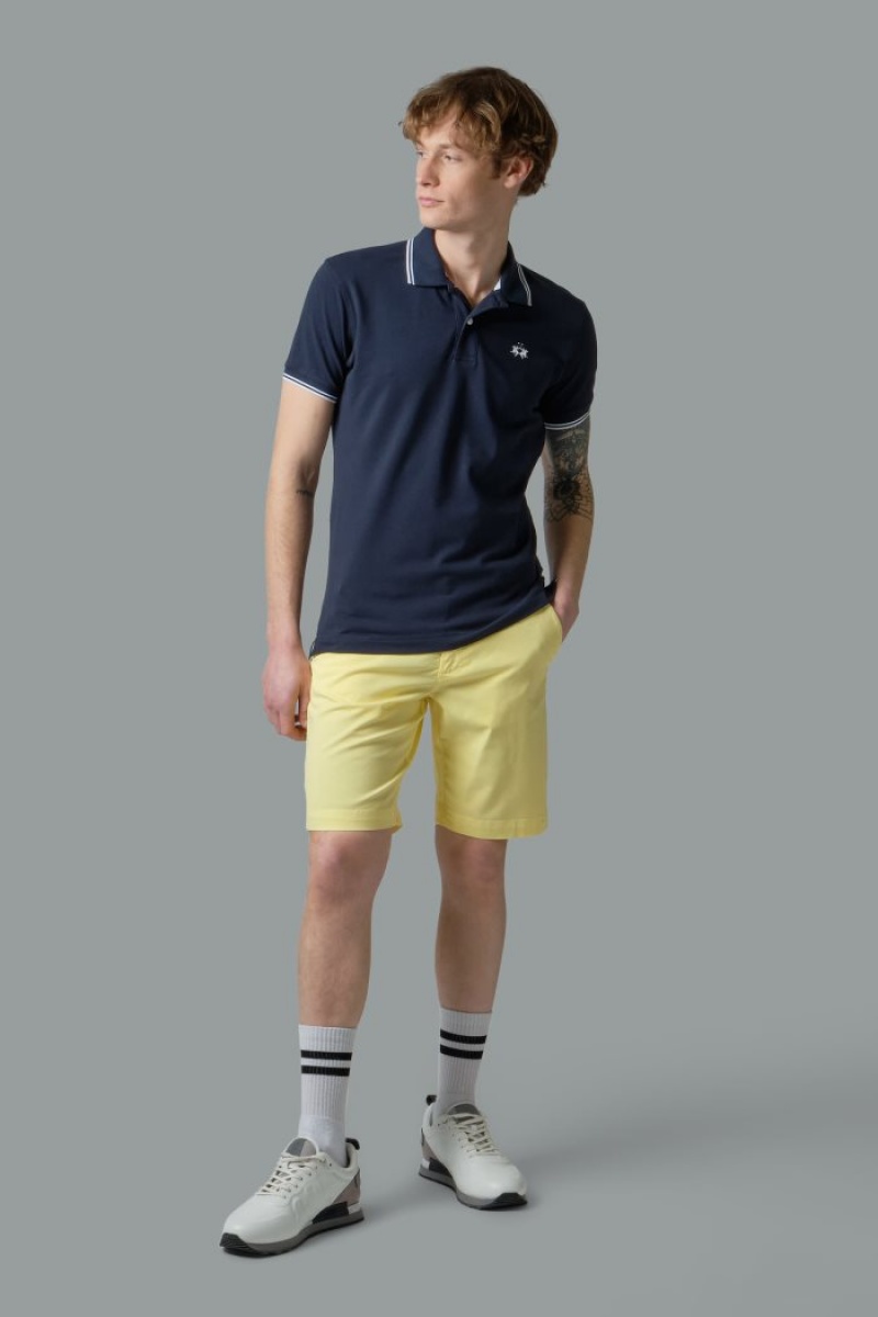 Navy La Martina Slim-fit Stretch Piqué Men Polo Shirt USA | LZT-2308