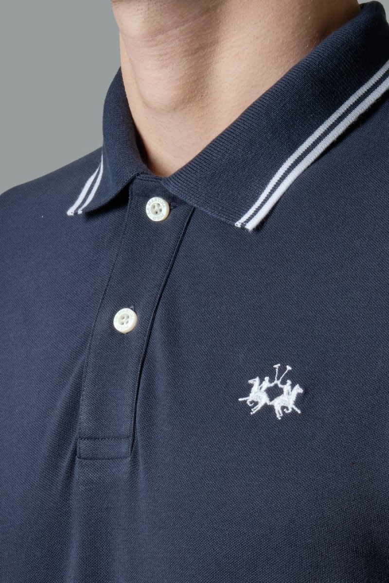 Navy La Martina Slim-fit Stretch Piqué Men Polo Shirt USA | LZT-2308