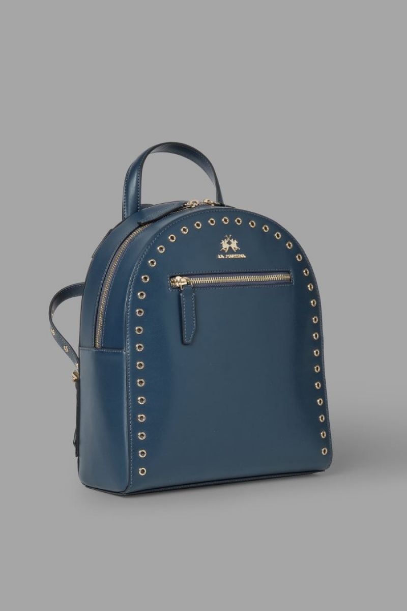 Navy La Martina Stud-embellished Leather Women Backpacks USA | XCM-4739