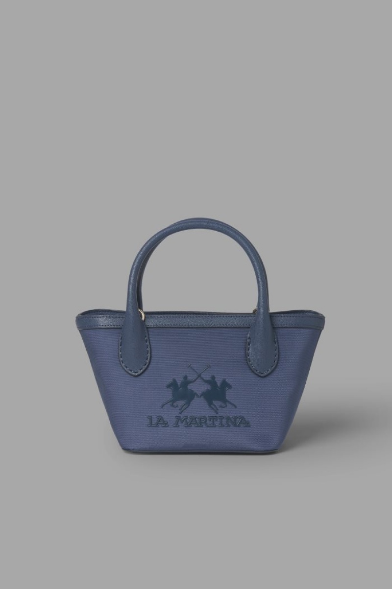 Navy La Martina Two-tone Canvas Women Shopper Bag USA | LAW-7111