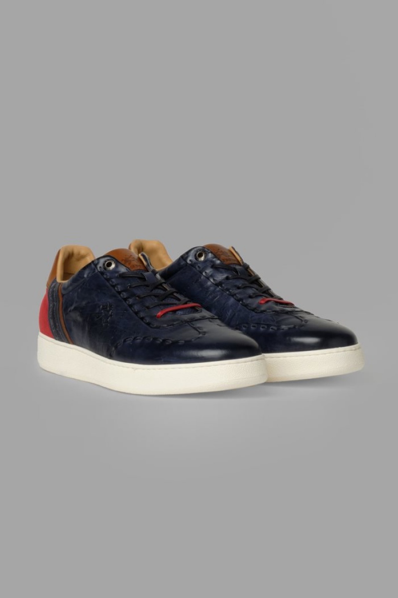 Navy / Red La Martina Leather Brogue Men Sneakers USA | EEG-0069