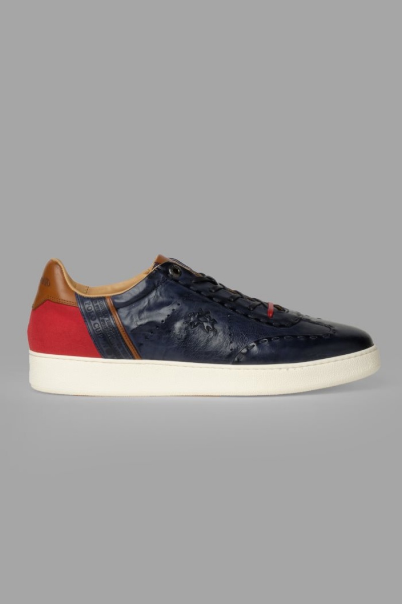 Navy / Red La Martina Leather Brogue Men Sneakers USA | EEG-0069