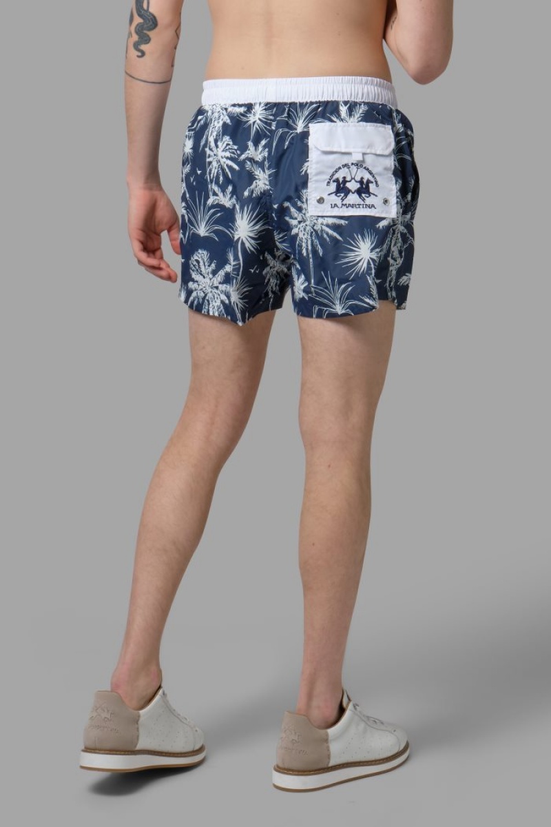 Navy / White La Martina Regular-fit Men Swim Shorts USA | BIT-0336