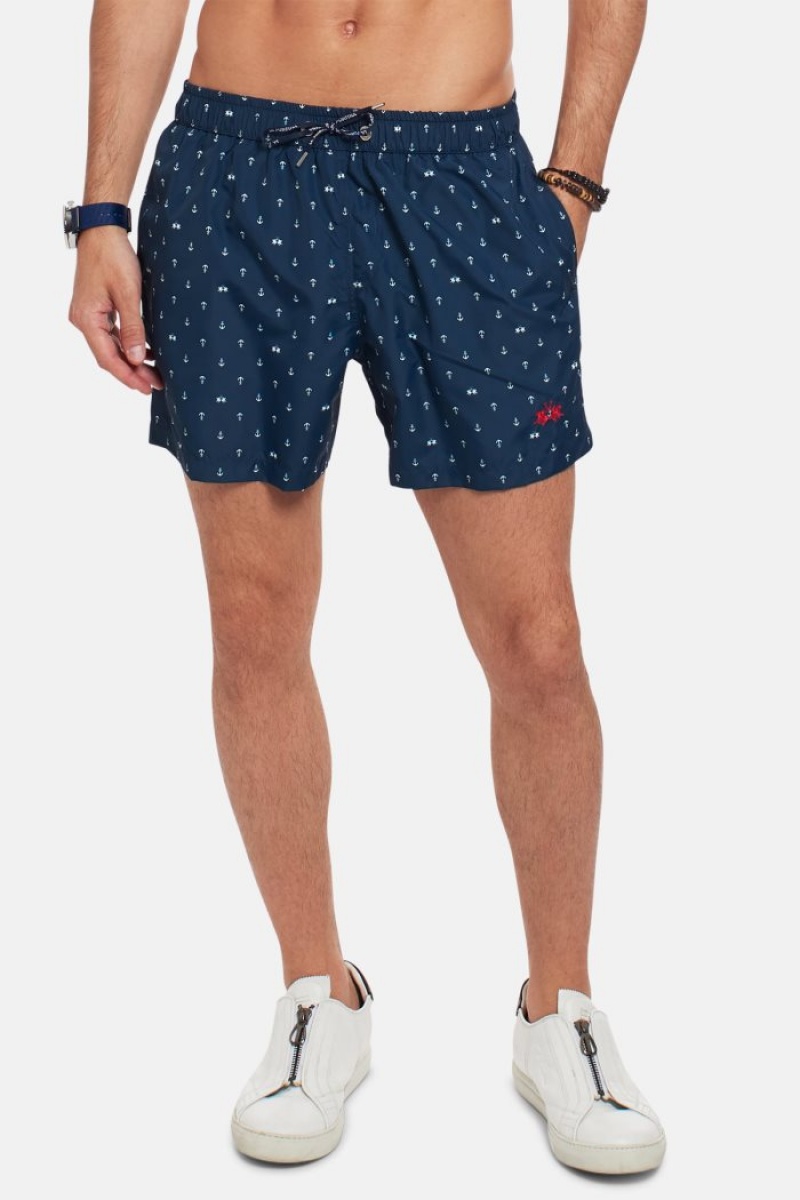 Navy / White La Martina Regular-fit Men Swim Shorts USA | WRA-8029