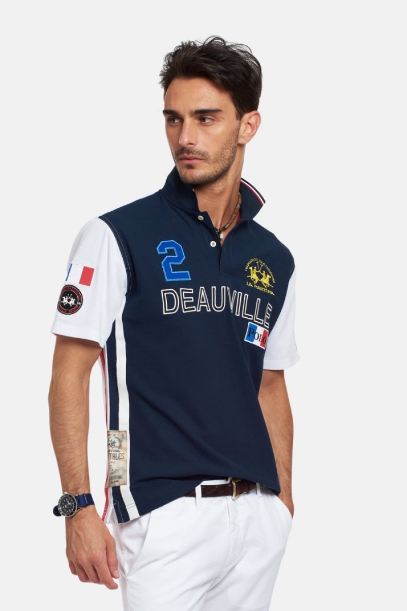 Navy / White La Martina Short-sleeved Regular Fit Men Polo Shirt USA | FYB-7748