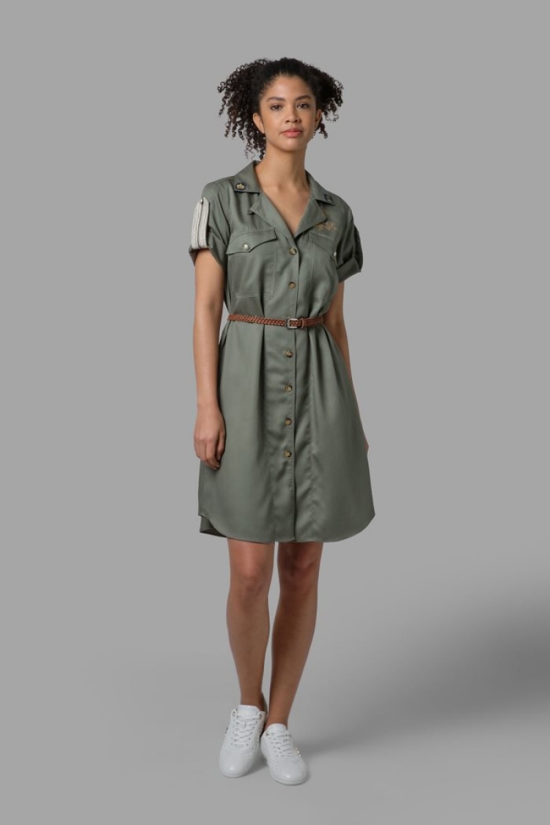 Olive La Martina Regular-fit Synthetic Fibre Women Shirt Dress USA | TAU-5609