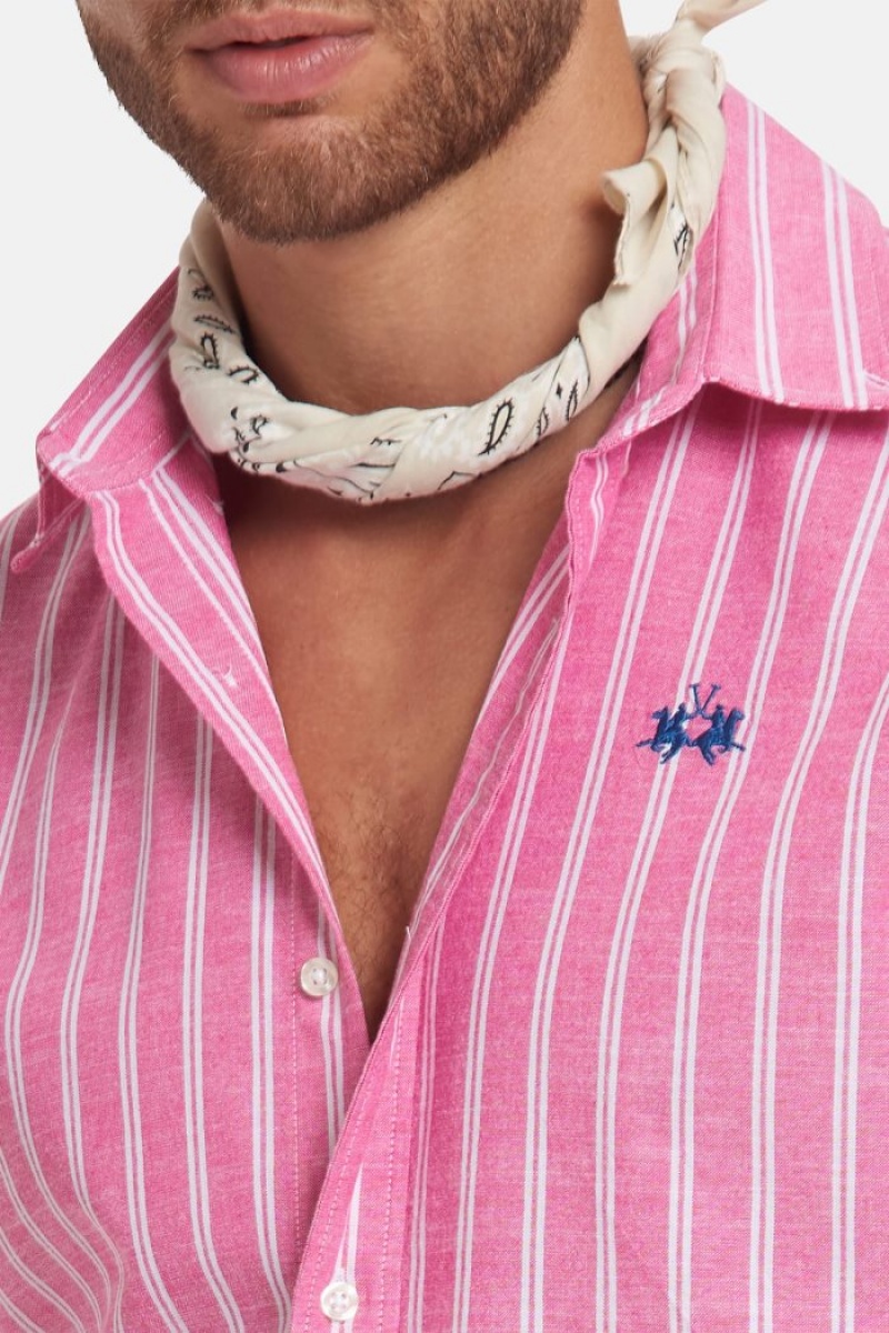 Pink / White La Martina Regular-fit 100% Cotton Men Shirts USA | UVJ-1628