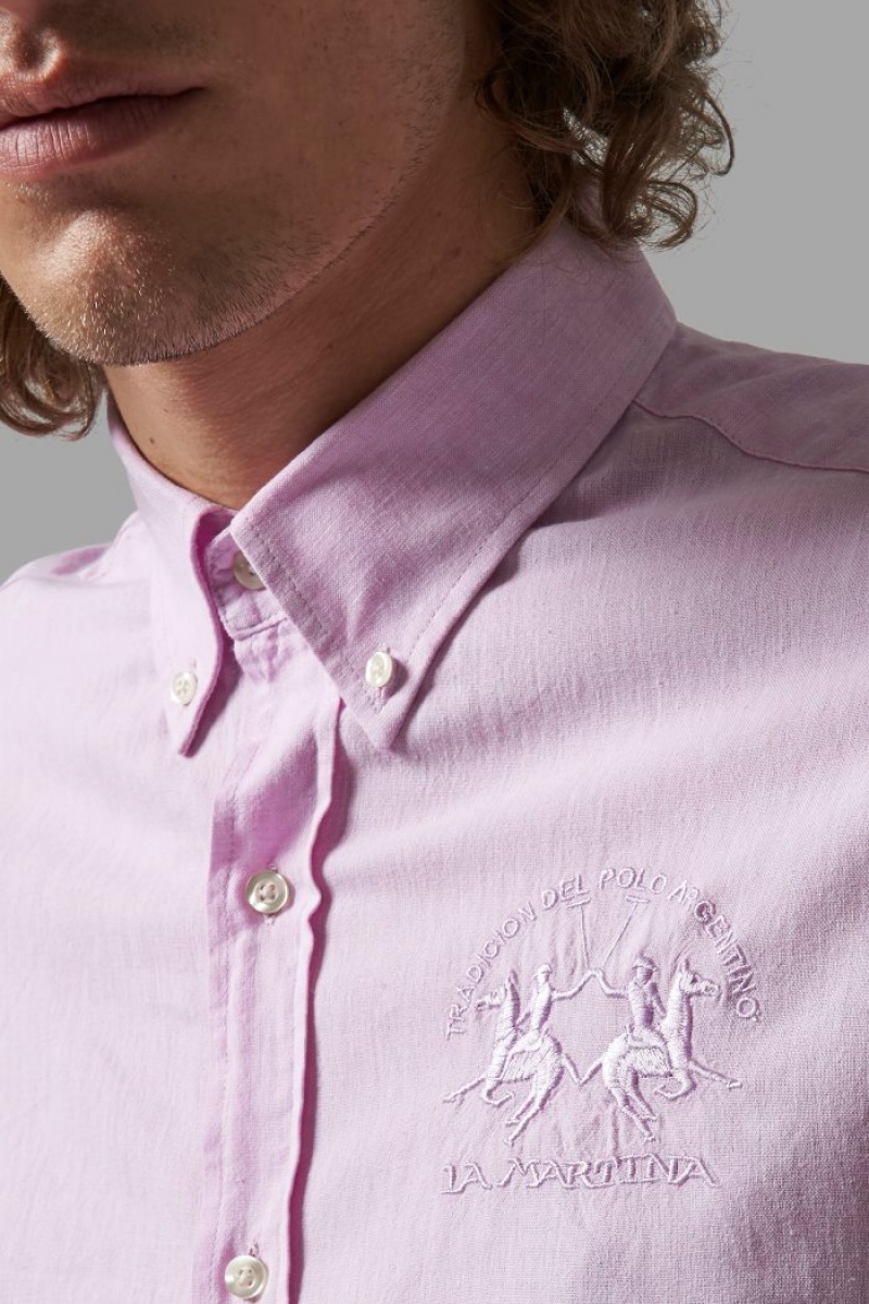 Purple La Martina Slim-fit Linen-blend Men Shirts USA | MCY-3253