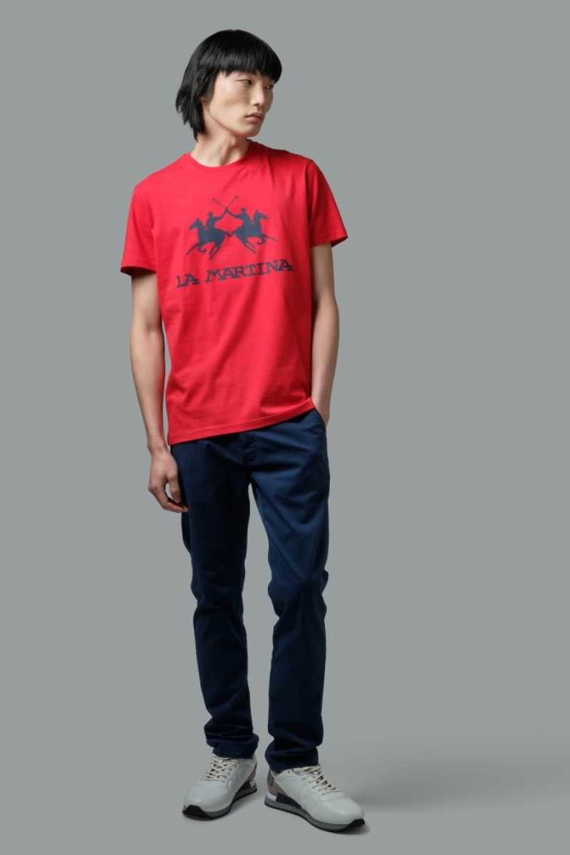 Red La Martina Regular-fit Cotton Men T Shirts USA | NAU-4123