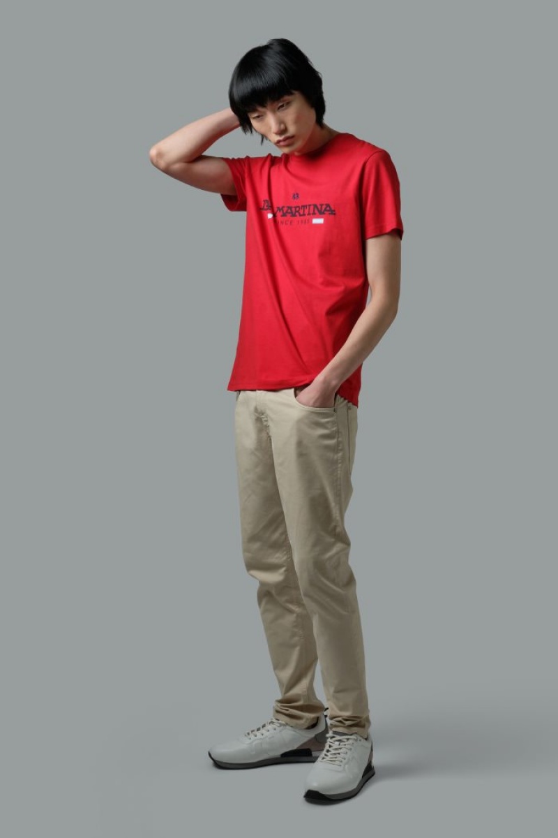 Red La Martina Regular-fit Cotton Men T Shirts USA | RUE-6562