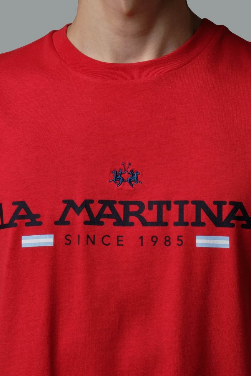 Red La Martina Regular-fit Cotton Men T Shirts USA | RUE-6562