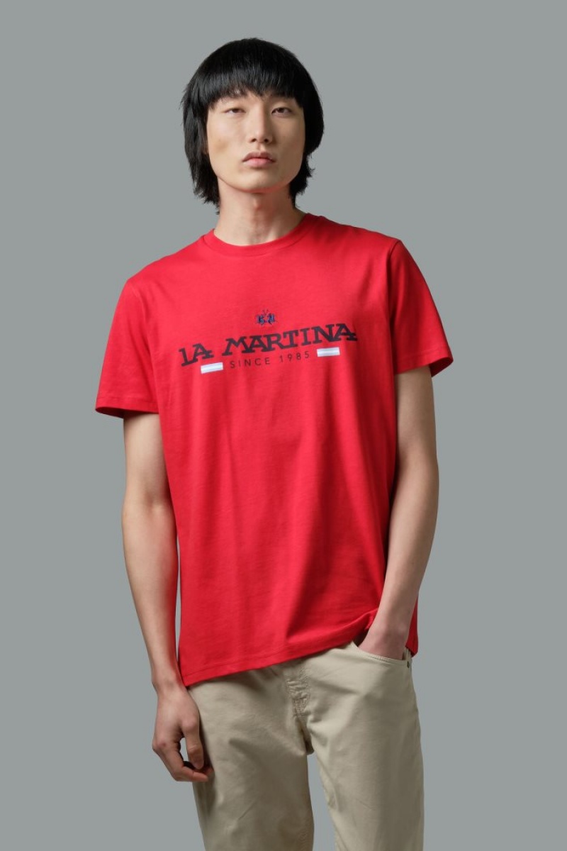 Red La Martina Regular-fit Cotton Men T Shirts USA | RUE-6562