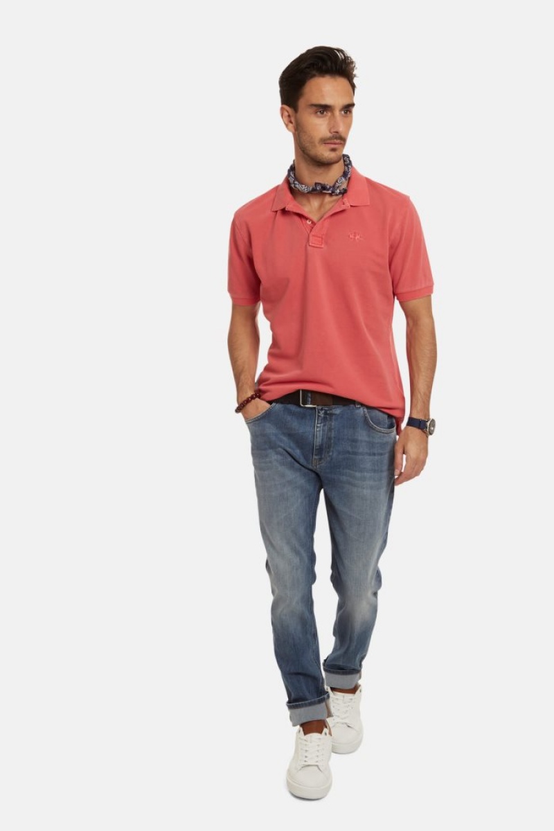 Red La Martina Short-sleeved Regular-fit Cotton Men Polo Shirt USA | XSH-2391