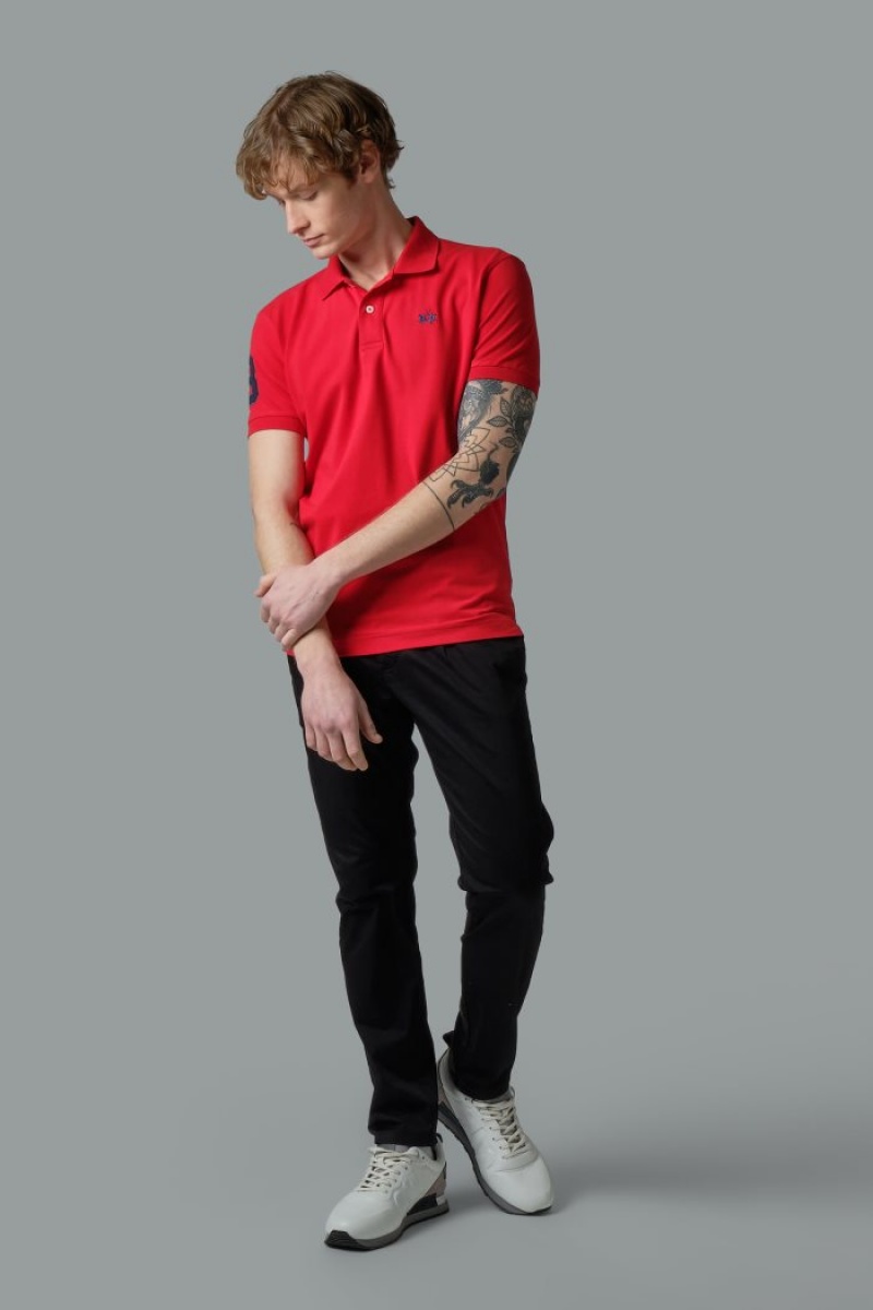 Red La Martina Slim-fit Stretch Piqué Men Polo Shirt USA | DBR-8311