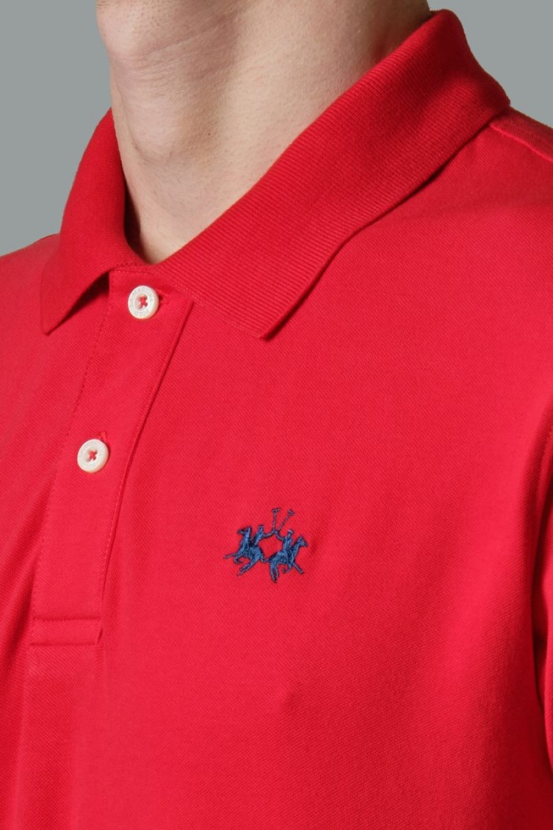 Red La Martina Slim-fit Stretch Piqué Men Polo Shirt USA | DBR-8311