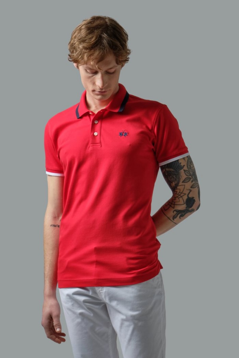 Red La Martina Slim-fit Stretch Piqué Men Polo Shirt USA | IXA-1316