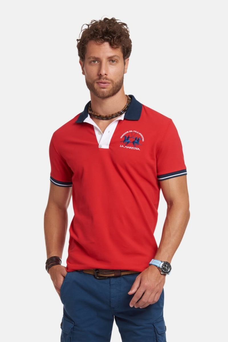 Red La Martina Slim-fit Stretch Piqué Men Polo Shirt USA | ADD-1154