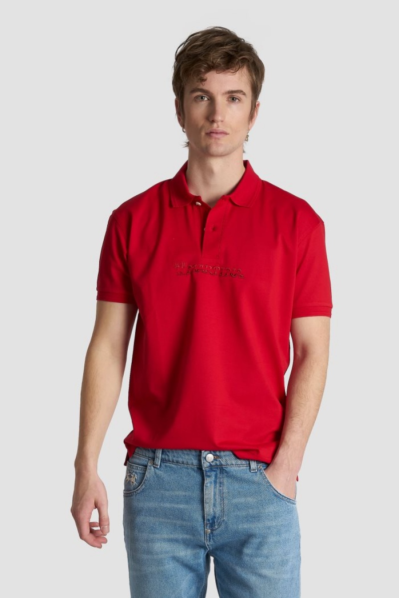 Red La Martina Slim-fit Stretch Piqué Men Polo Shirt USA | BJD-7538